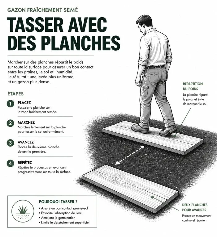 Technique des planches pour semer du gazon sans rouleau