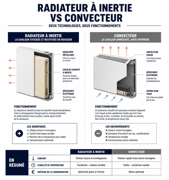 Comparaison de la consommation d'un radiateur à inertie et d'un convecteur classique pour optimiser sa facture d'électricité.
