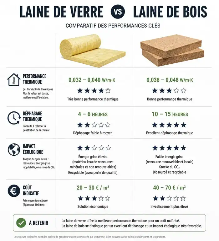 Comparatif laine de verre ou laine de bois pour l'isolation thermique