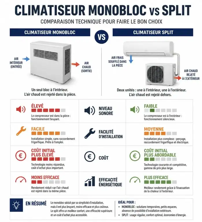 Comparatif climatiseur monobloc vs split pour choisir sa climatisation