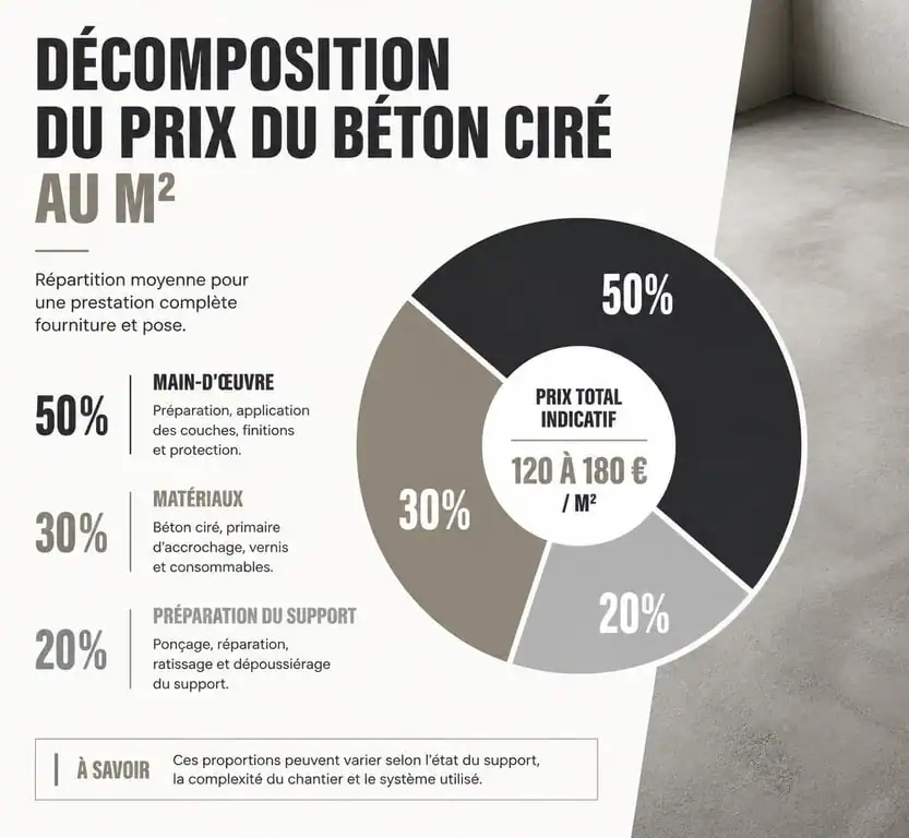 Décomposition du prix du béton ciré au m2 : matériaux, main-d'œuvre et préparation