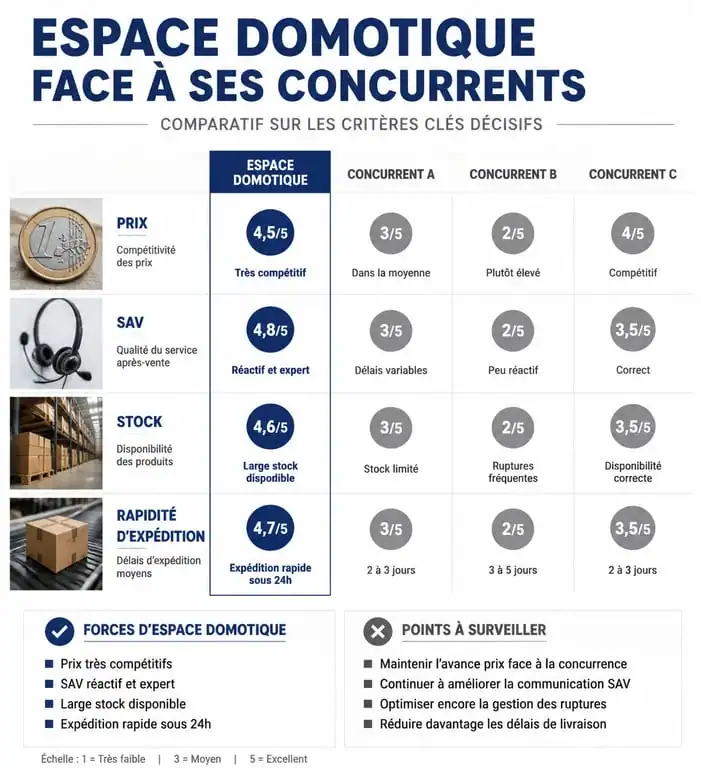 Comparatif Espace Domotique vs concurrents pour vos achats domotique