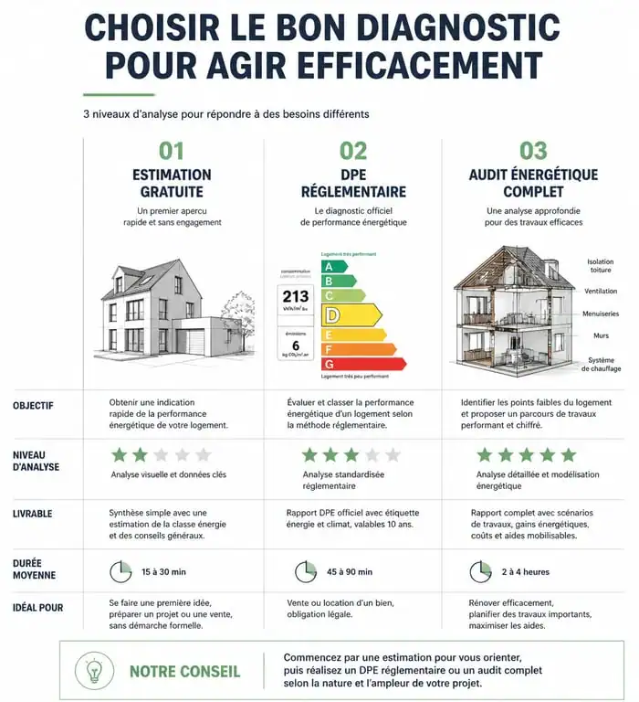 Comparatif des prix et prestations du diagnostic énergétique : DPE, audit et estimation en ligne