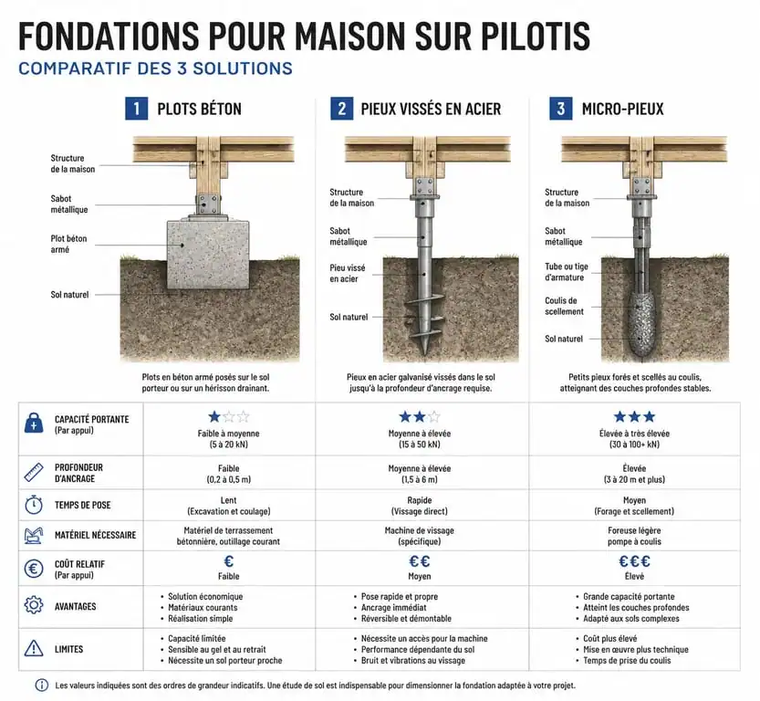 Comparatif des techniques de fondations pour constructeur maison sur pilotis
