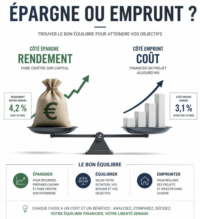 Infographie comparative : vaut-il mieux emprunter ou utiliser son épargne pour un projet financier ?