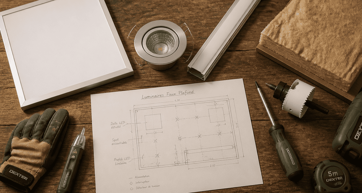 luminaire faux plafond LED spot profilé outils