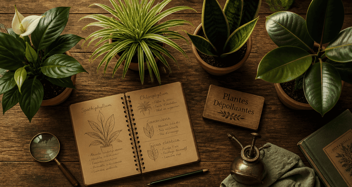 plantes d'interieur depolluante en pots sur table