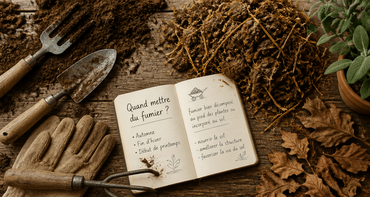 quand mettre du fumier au jardin, outils, terre et carnet