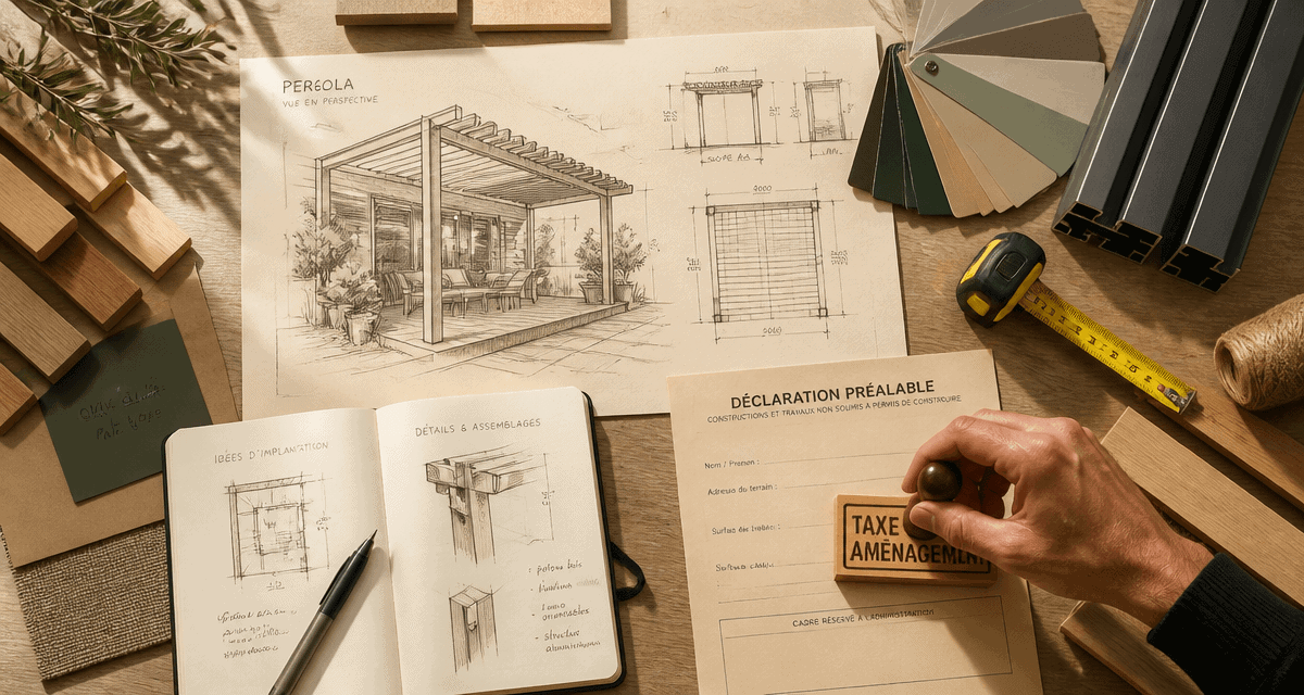 taxe pergola plans sur bureau architecte