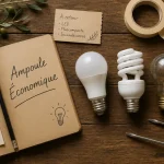 ampoule economique LED fluocompacte incandescence sur plan de travail
