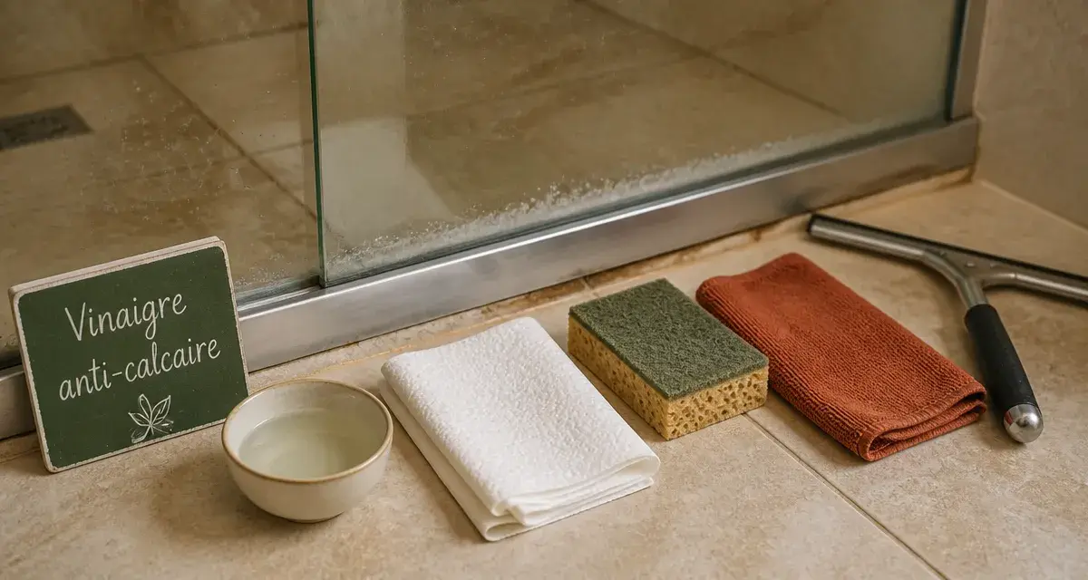 Vinaigre pour enlever le calcaire sur les parois de douche, traces blanches en verre