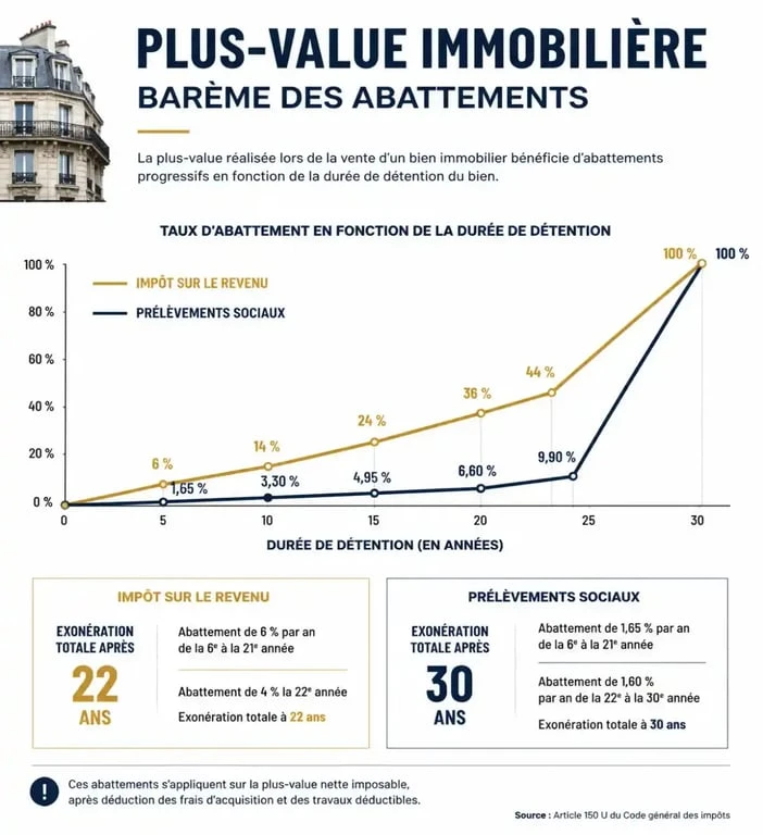 Barème des abattements de la plus-value sur résidence principale