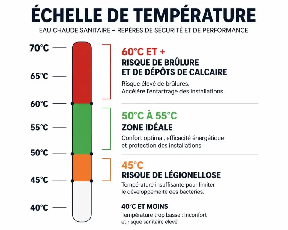 Infographie de la température idéale pour chauffe-eau : risques et bénéfices