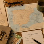 investir en immobilier en espagne, bureau avec carte et clés