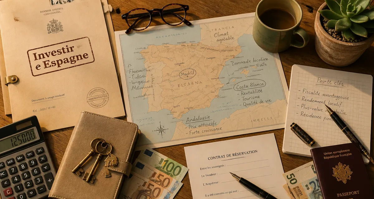 investir en immobilier en espagne, bureau avec carte et clés
