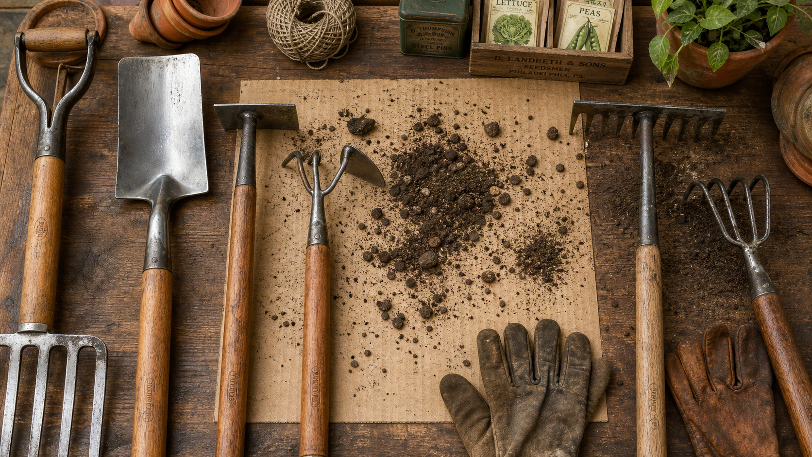 Outils de jardinage liste avec photos : bêche, grelinette, binette et serfouette
