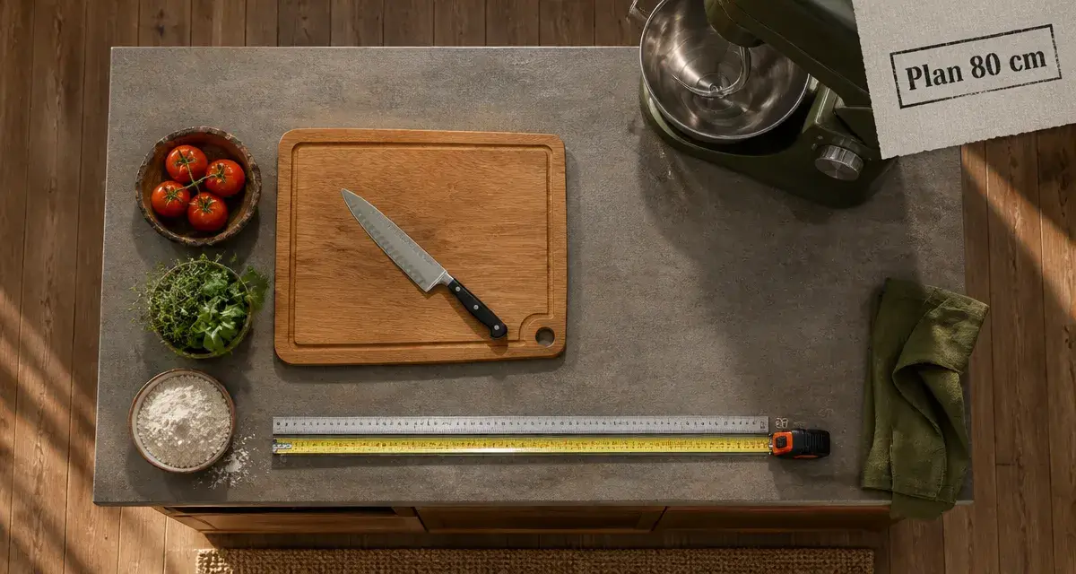 Plan de travail 80 cm de profondeur : confort cuisine en plus, vue zénithale
