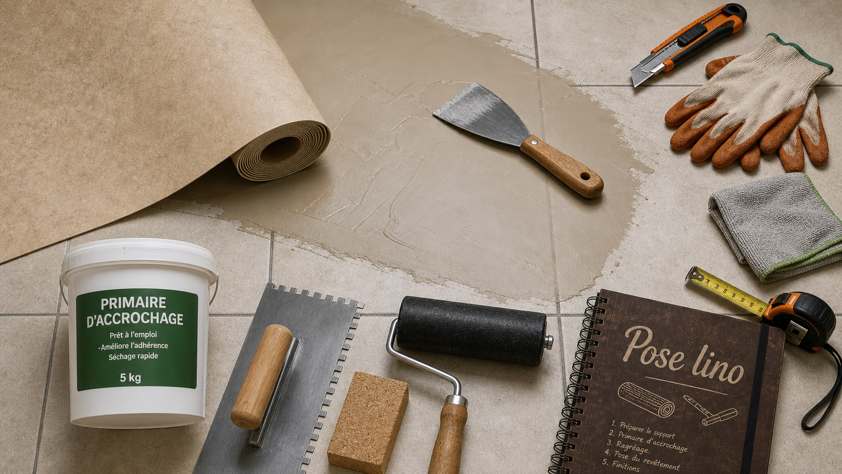 Poser du lino sur carrelage : ragréage lissé et pose