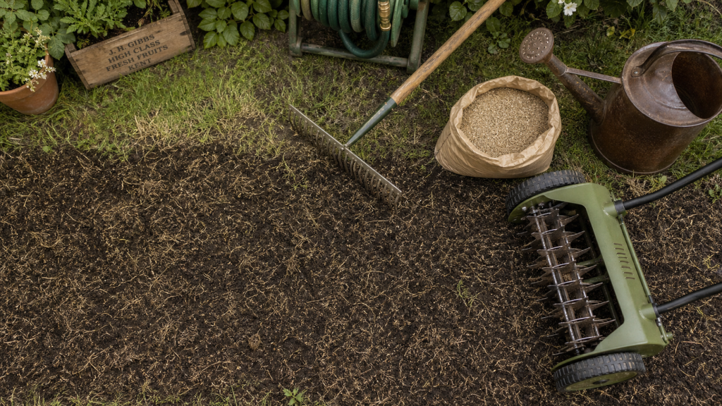Quand scarifier pelouse : pelouse scarifiée et feutrage retiré pour gazon dense