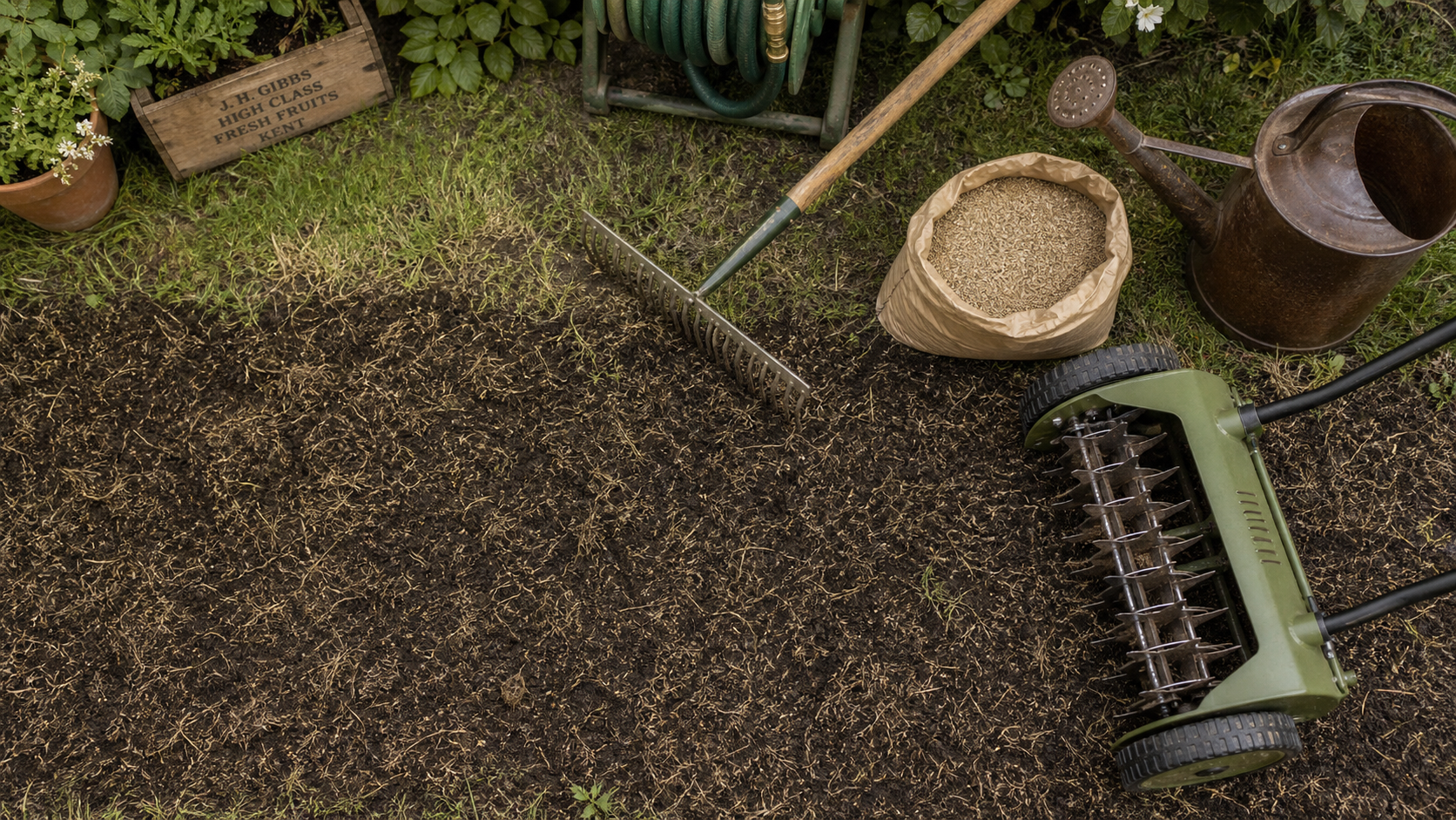 Quand scarifier pelouse : pelouse scarifiée et feutrage retiré pour gazon dense