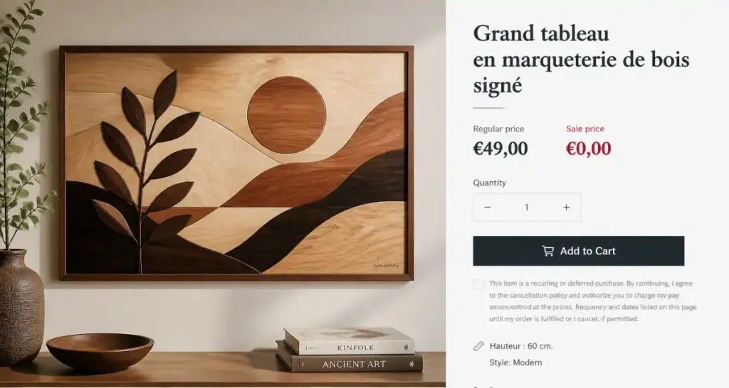 Grand tableau en marqueterie de bois signé