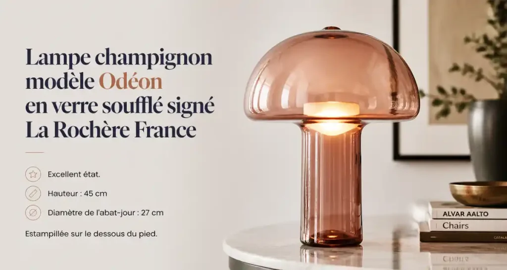 Lampe champignon modèle Odéon en verre soufflé signé La Rochère France