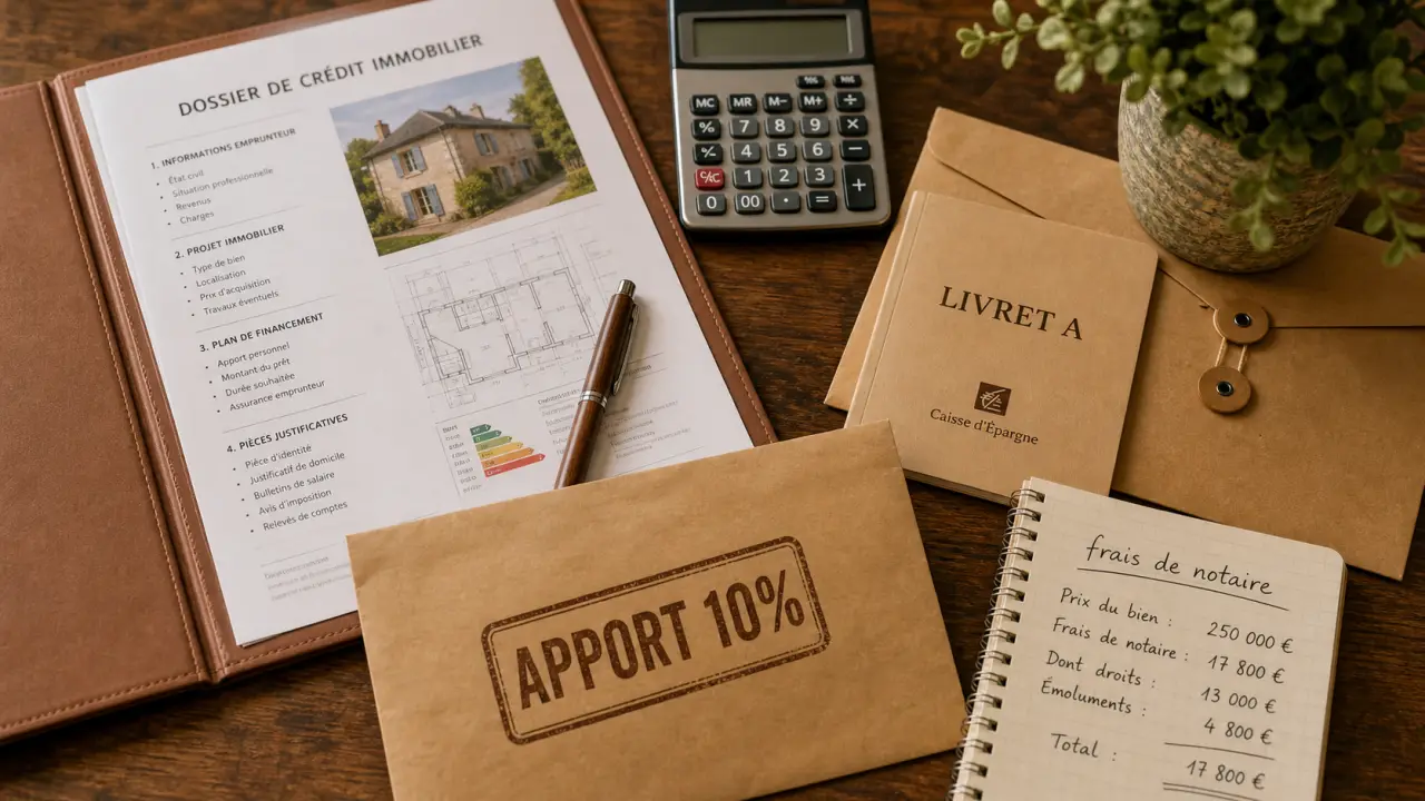 Apport crédit immobilier : dossier bancaire, enveloppe apport 10%, frais de notaire