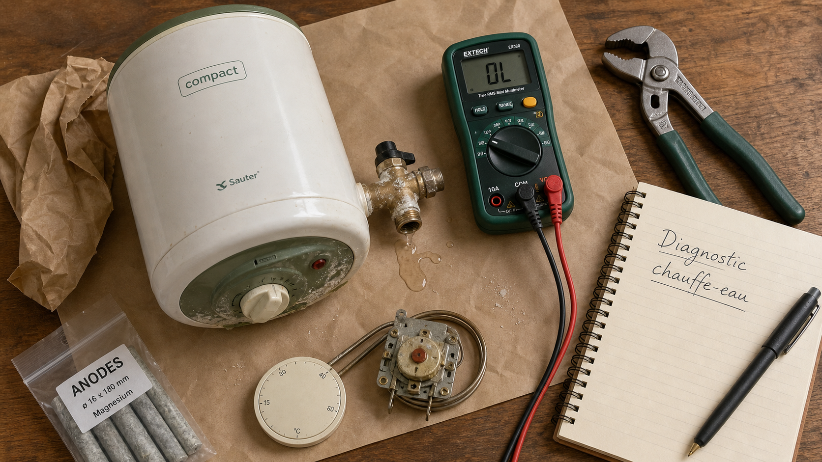 Chauffe eau depannage : fuite sur chauffe-eau et thermostat
