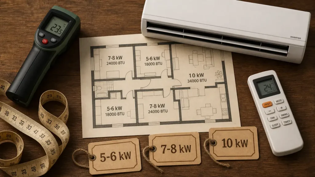 Climatiseur 100 m² : 5 à 6 kW en maison récente, multisplit ou gainable selon les pièces