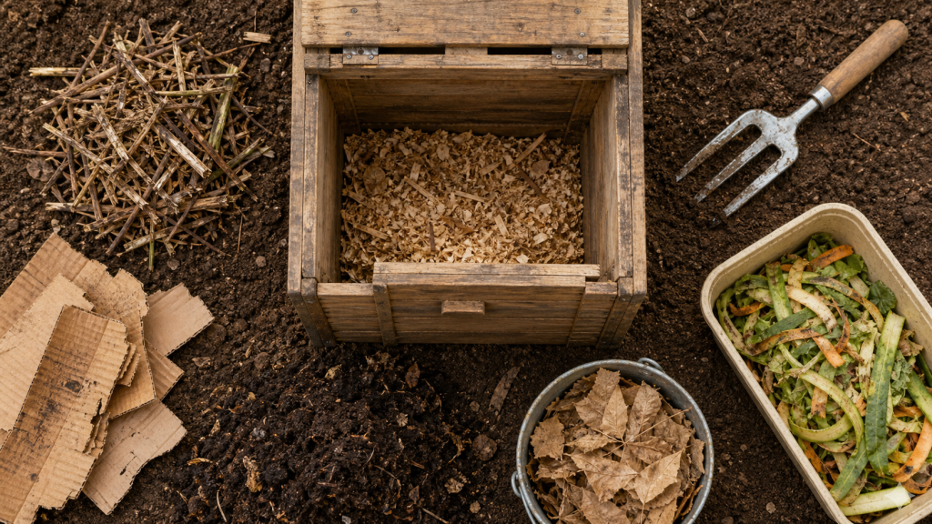 Composteur jardin 300 L sans odeurs, matière sèche et bon emplacement
