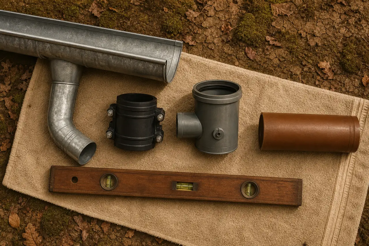 Drainage eau de pluie gouttière : gouttière zinc et descente, raccord étanche