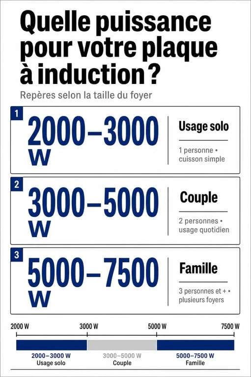 Infographie des paliers de puissance pour plaque à induction selon l'usage