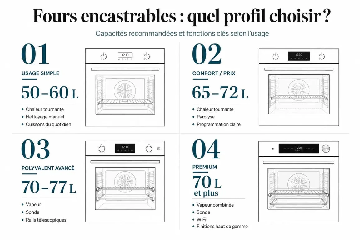 Meilleur four encastrable : comparatif visuel des critères de choix et des profils d’achat