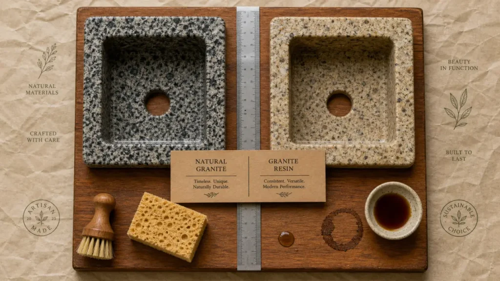 Comparatif evier en granit ou en resine : poids, entretien, pose