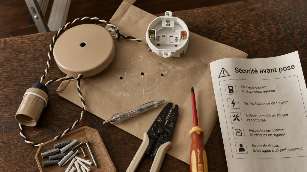 Installer luminaire plafond : courant coupé et fixation adaptée