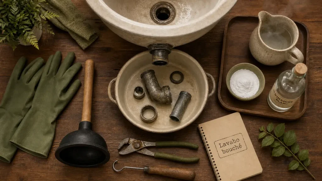 Lavabo bouché : ventouse, siphon et furet pour déboucher