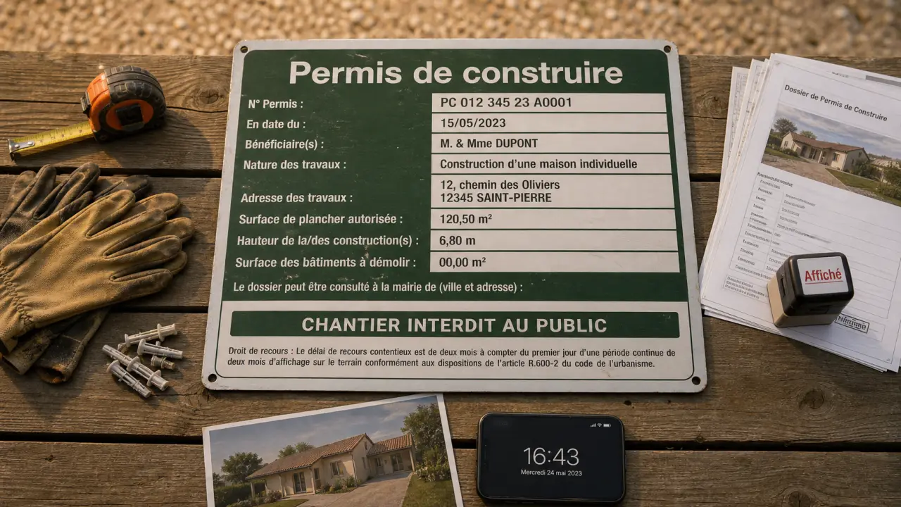 Panneau permis de construire 80 cm : affichage 2 mois