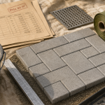 Pose pavé prix m2 : pavés autobloquants, sable et géotextile sur chantier