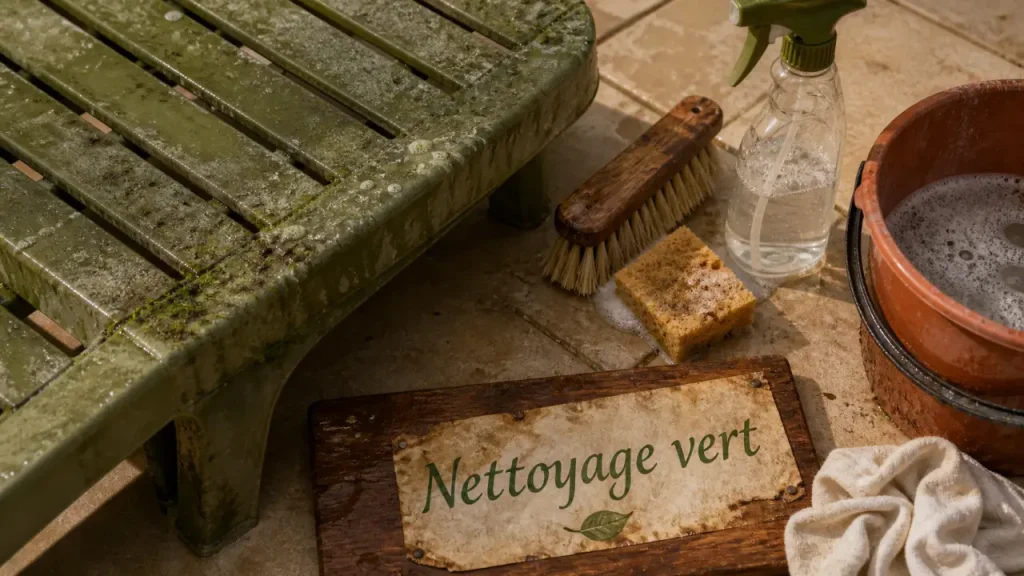 Salon de jardin en plastique vert : nettoyer, dégraisser, raviver et protéger