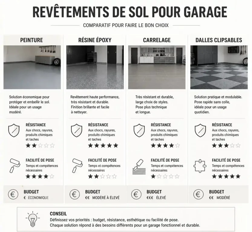 Comparatif des solutions de revêtement sol pour garage