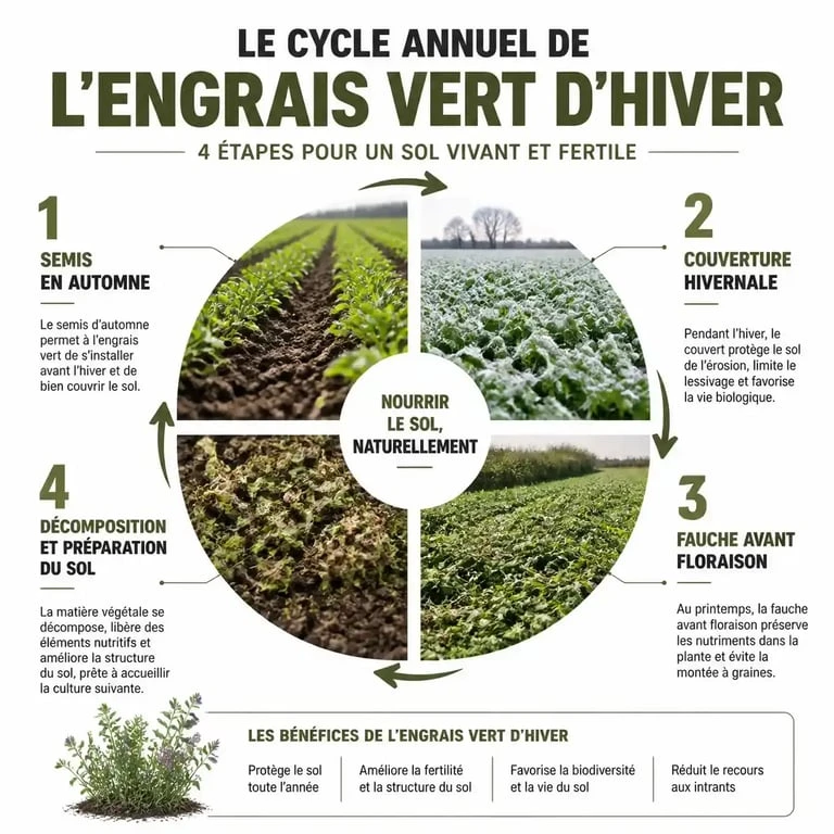 Cycle de vie de l'engrais vert d'hiver : du semis à la préparation du sol pour le potager