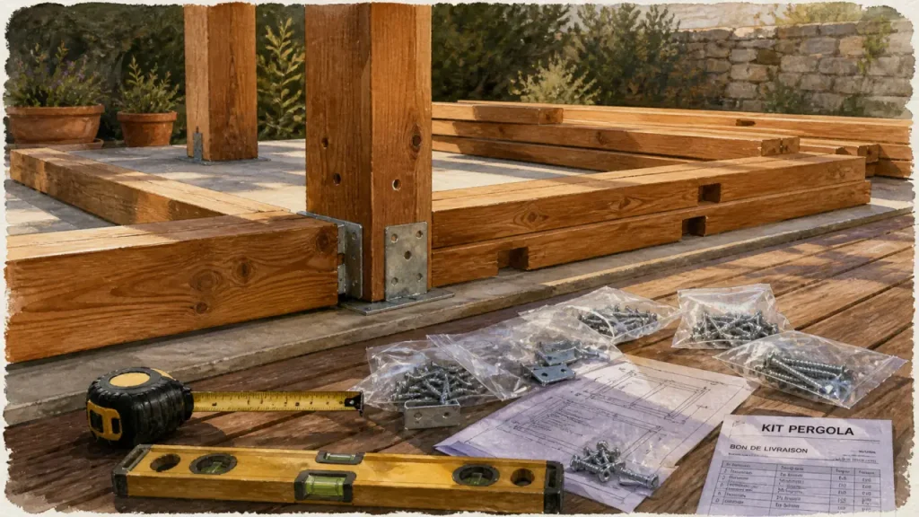 Pergola bois en kit : classe 4, préperçage, sections et pose à vérifier