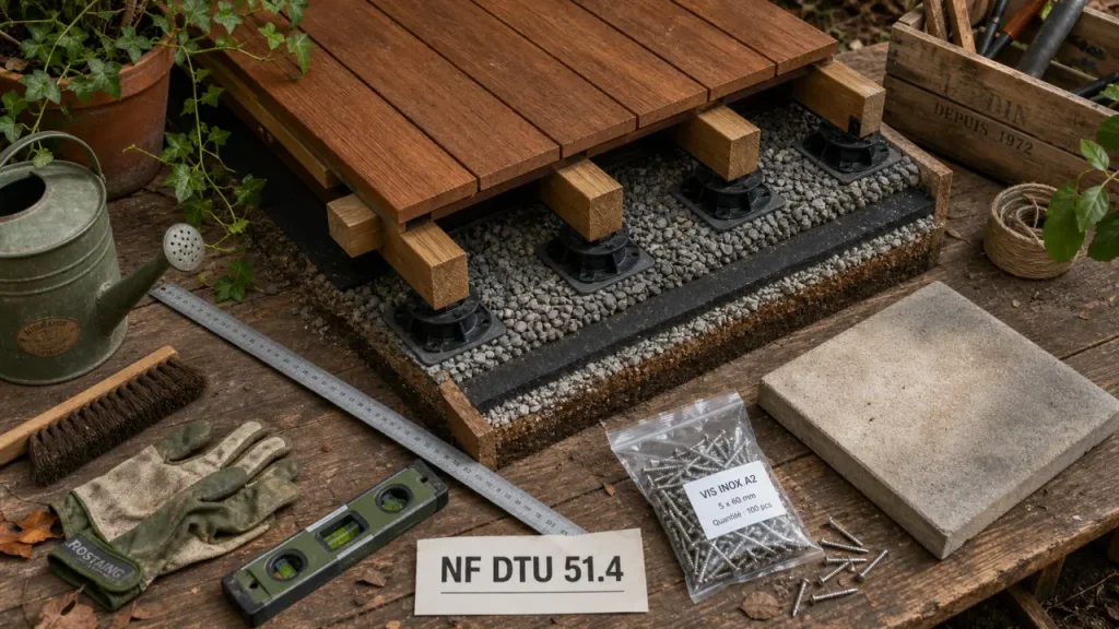 Terrasse en bois : choisir entre dalle, plots et sol naturel selon la hauteur