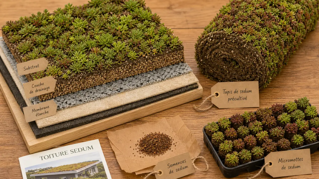 Toiture végétalisée sedum : graines, tapis, micromottes ou bacs