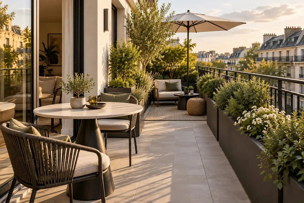 Aménager son balcon filant avec un coin repas et un espace détente