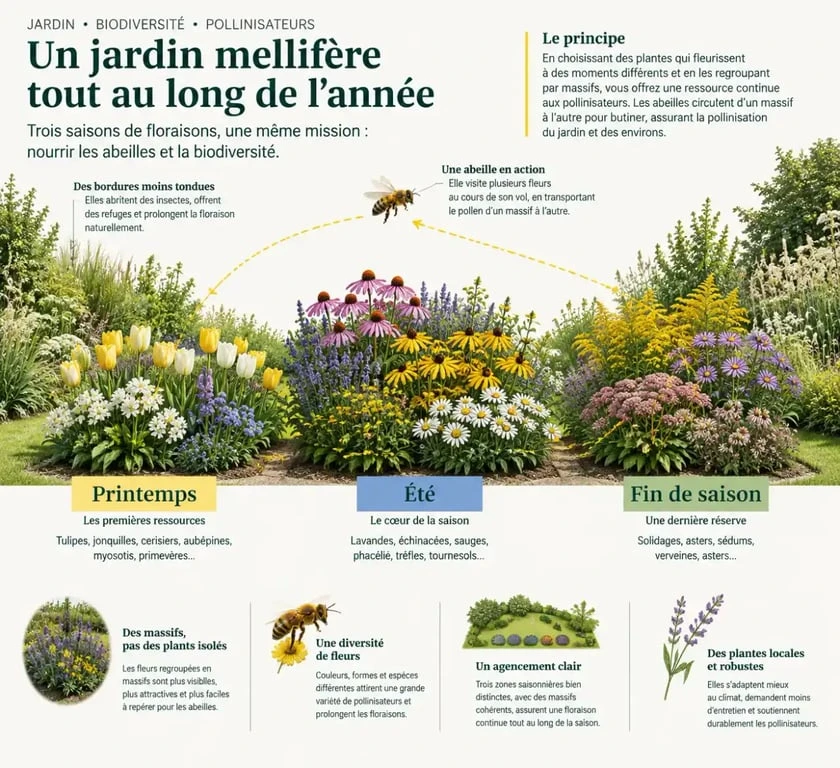 Organisation d’un jardin de plantes mellifères avec floraisons réparties sur les saisons