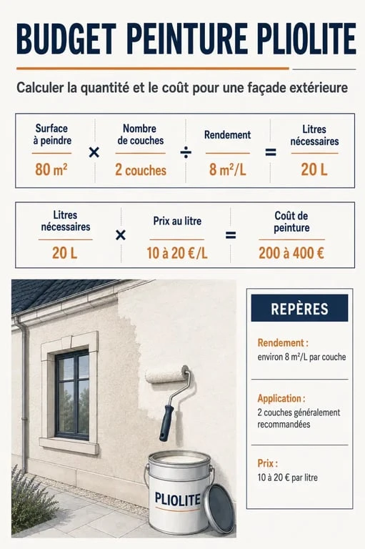 Infographie sur le calcul du coût de la peinture à la pliolite pour une façade