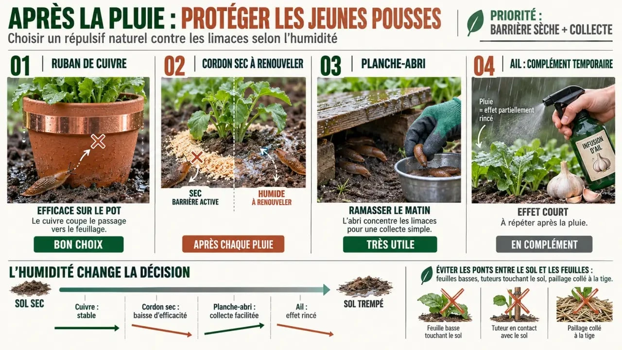 Infographie sur le répulsif naturel limace à utiliser après la pluie