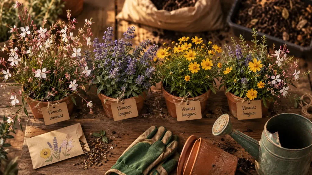 Fleur vivace longue floraison : fleurir du printemps aux gelées sans replanter chaque année