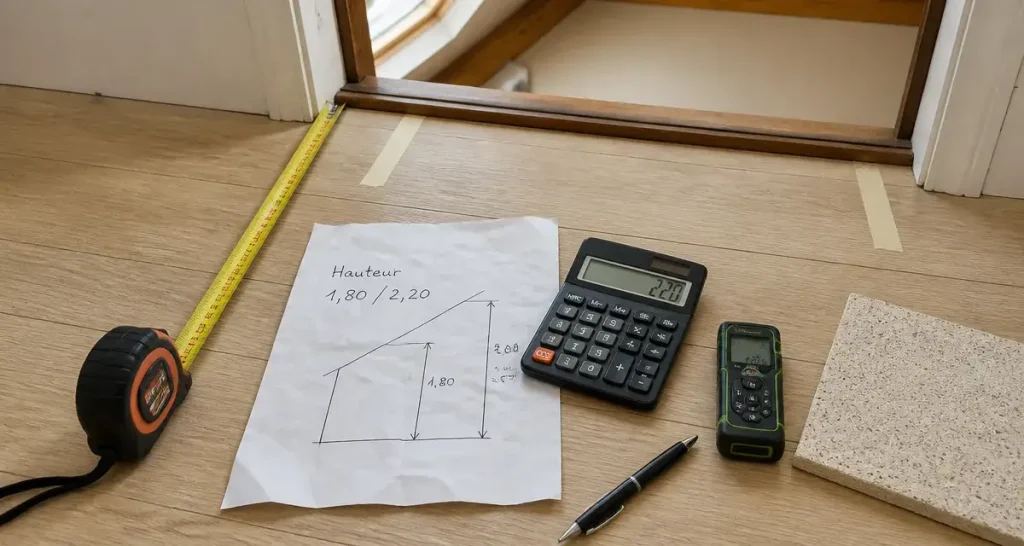 Hauteur sous plafond minimum : 1,80 m pour la surface, 2,20 m pour louer